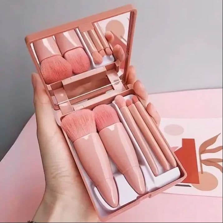 Makeup Brush Set (5 PCS) with Mirror – Soft Nylon Bristles Travel Makeup Kit - View 1