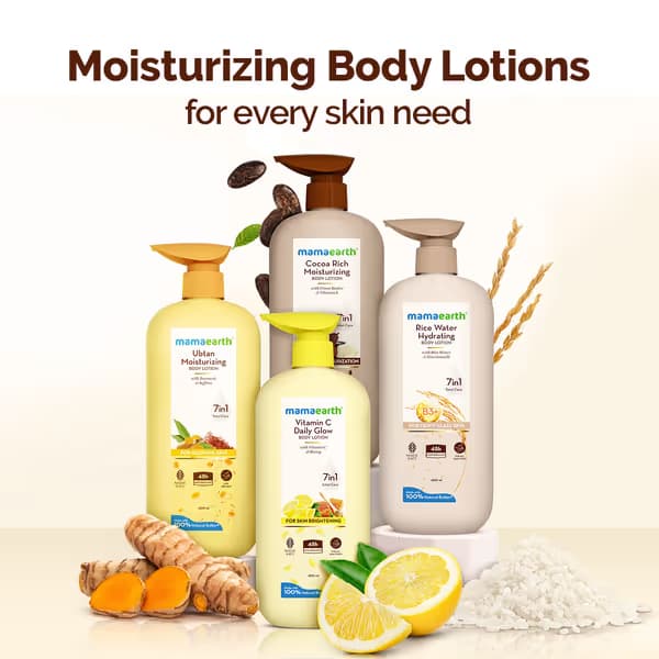 Mamaearth Body Lotion Range - Buy in Bulk on Bulkdoor Mamaearth Ubtan, Cocoa Rich, Vitamin C Daily Glow & Rice Water 7-in-1 Body Lotions - bulk wholesale on Bulkdoor India